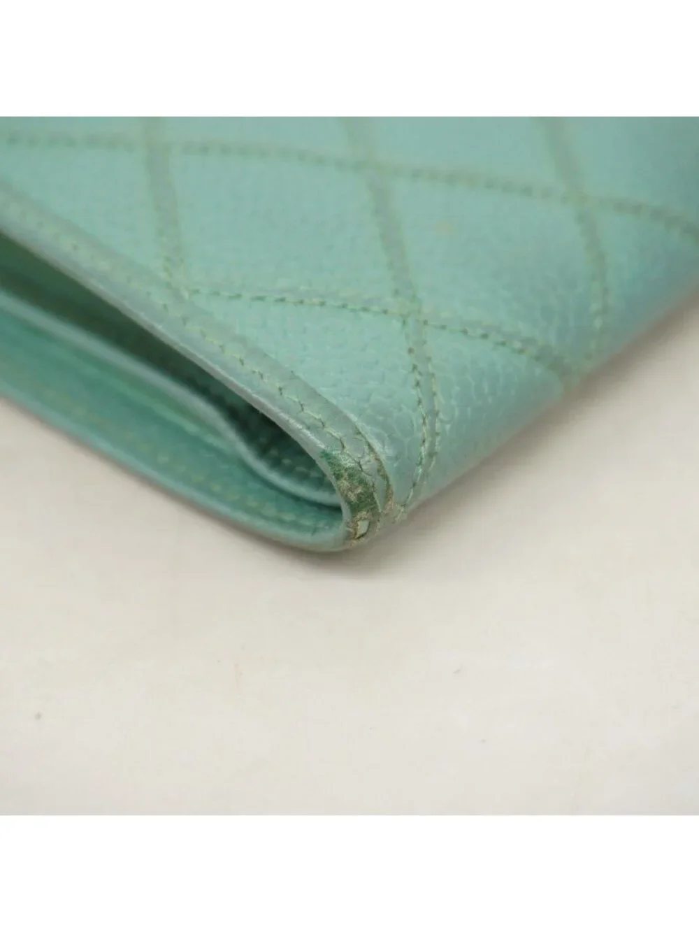 Chanel Wallet Quilted Caviar Leather Mint Green Gold